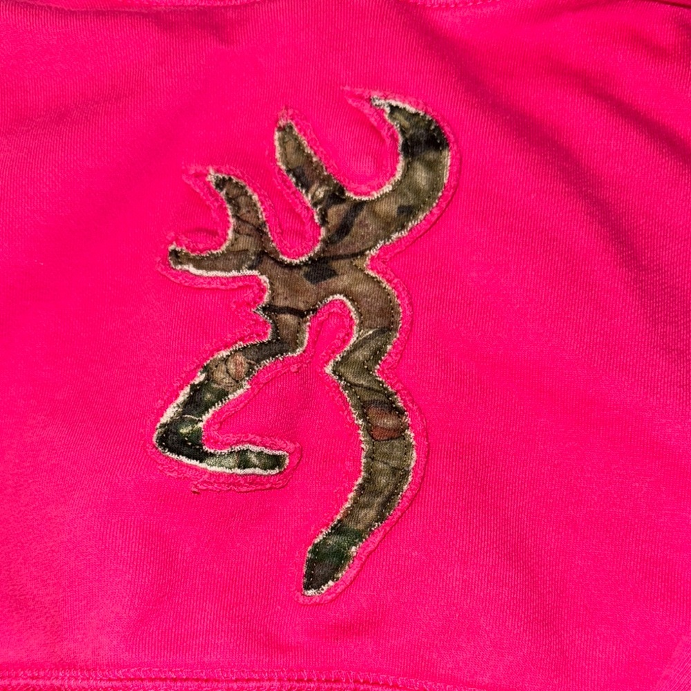 Girls Pink Hoodie with Camouflage Browning deer Logo size youth medium - Picture 2 of 6